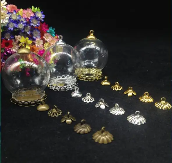 500 компл./лот 30*20 мм прозрачный стеклянный шар двойная кружевная основа шапочка из