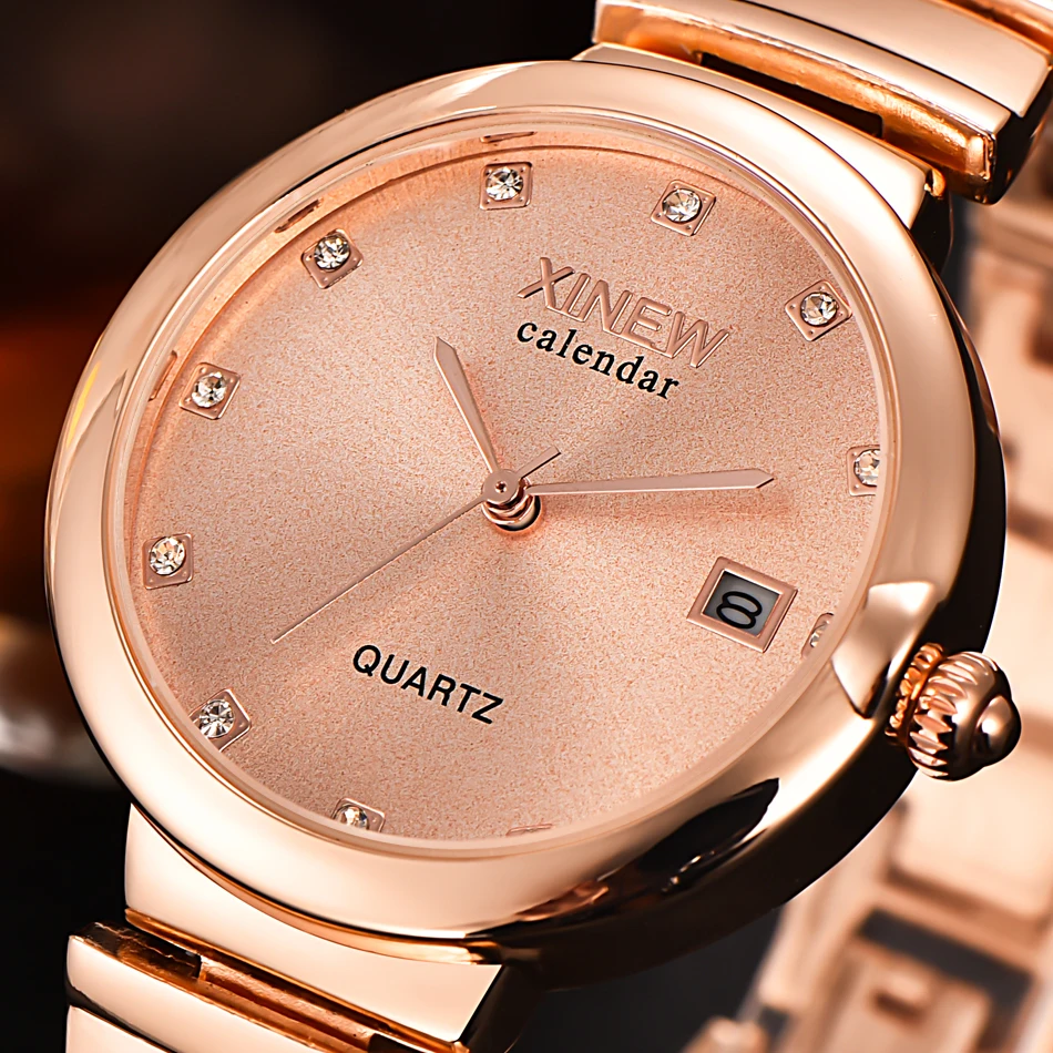 Модные женские часы известного бренда XINEW роскошные наручные из цельной стали