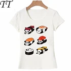 Дизайнерская футболка с суши-пандой, модная женская летняя хипстерская крутая женская футболка с коротким рукавом, Мультяшные повседневные топы, Милая футболка для девочек