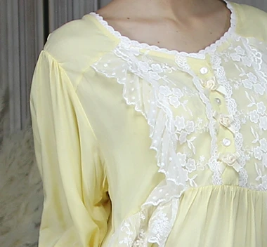 yellow Loose Nightgown Women Long Nightdress Sleepwear Ladies Princess Sleepwear Ankle Length Nightwear Dress - Цвет: yellow