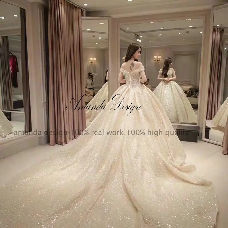 Роскошное Свадебное платье Аманды с открытыми плечами и блестящими