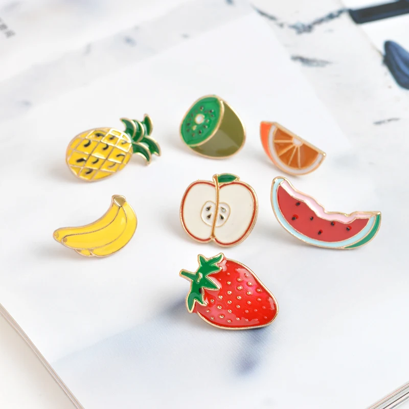 

7PCS/Set Summer Holiday Watermelon Kiwi Strawberry Orange Banana Apple Pineapple Fruit Brooch Pin Badge Vintage Fruit Jewelry