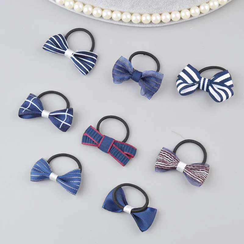 Dark Blue set 7/8 шт. бант Принцесса Головной убор Дети эластичные детские ленты для волос головной убор Детские веревки для Волос Девочки Аксессуары для волос - Цвет: Dark Blue set