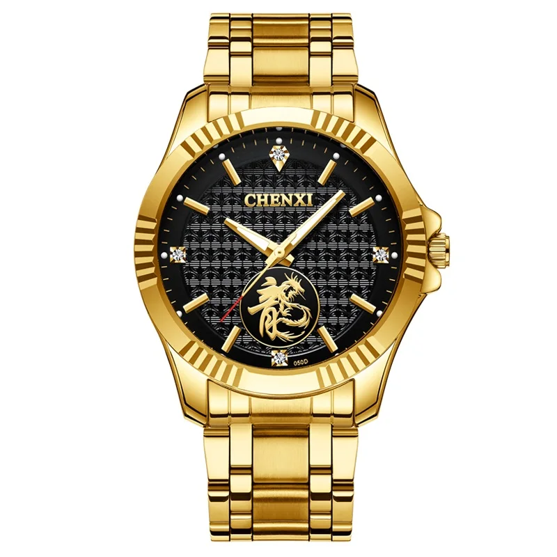 050Dblack Модные мужские часы с драконом Chenxi мужские часы Лидирующий бренд роскошные золотые часы мужские часы из нержавеющей стали Мужские кварцевые часы horloge man - Цвет: 050Dblack