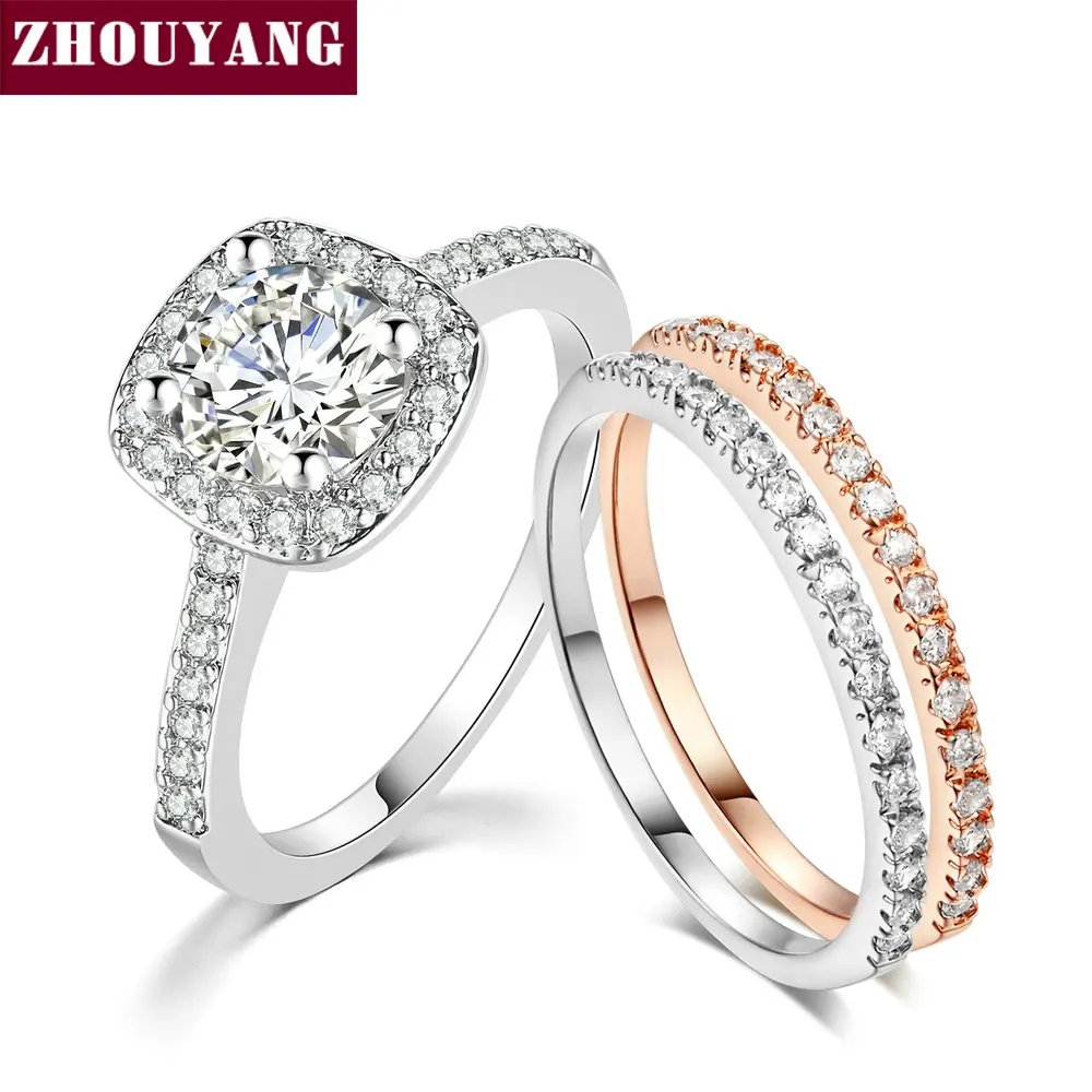 ZHOUYANG наборы свадебных колец для женщин классические круглые Огранки AAA + CZ