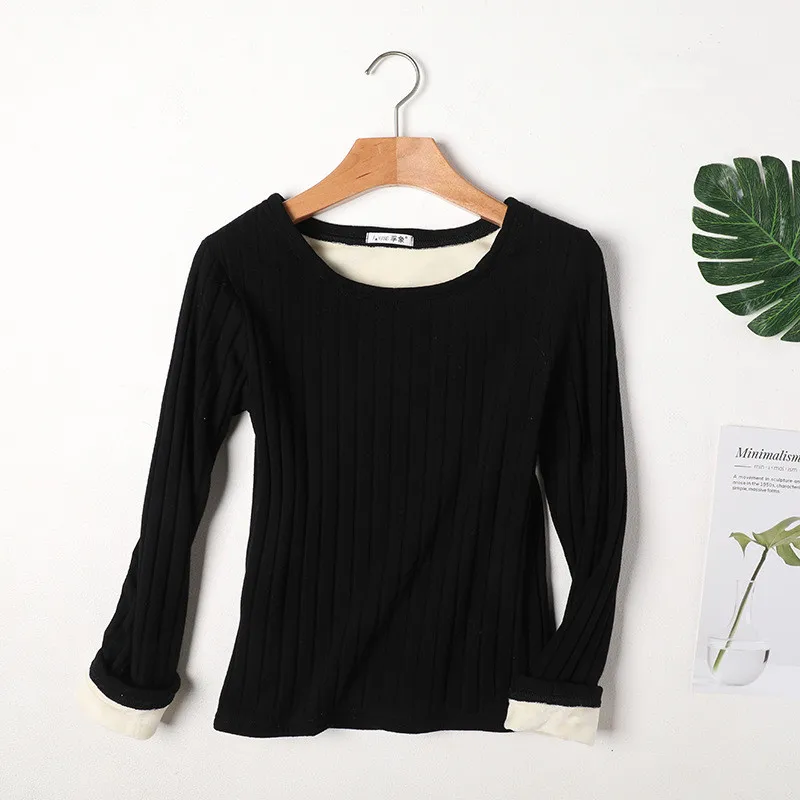 Простая женская зимняя теплая бархатная футболка большого размера термо