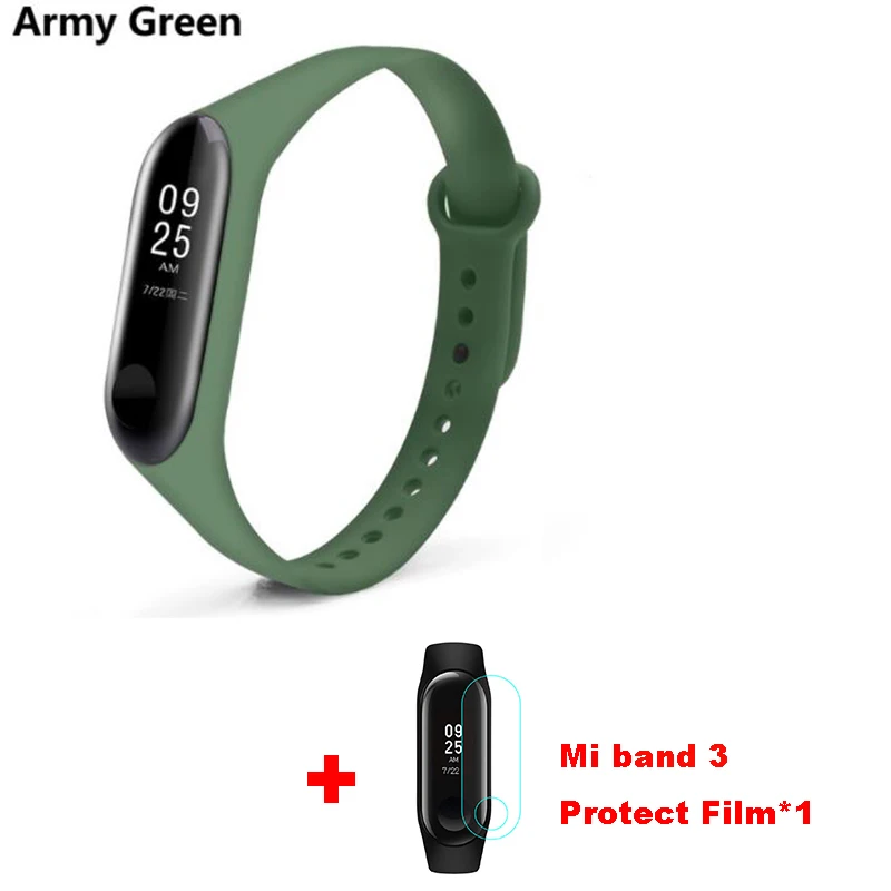 Army Green Mi band 3 силиконовый ремешок на запястье для оригинального Xiaomi mi Band 3 mi 3 умный сменный ремешок на запястье mi band 3 с защитой экрана - Цвет: Army Green
