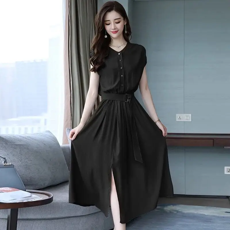 2019 женский элегантный большой размер летнее платье свободное шифоновое миди