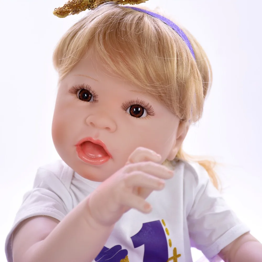 Corpo inteiro силиконовые куклы reborn bebe 23 &quot57c блонд парик живой ребенок новорожденный