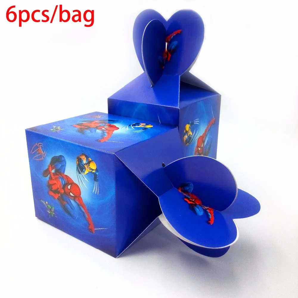 Candy box 6pcs Супергерой Человек-Паук День Рождения принадлежности скатерть воздушные шары сувениры дети человек паук тематическая вечеринка на день рождения украшения мальчик набор - Цвет: Candy box 6pcs