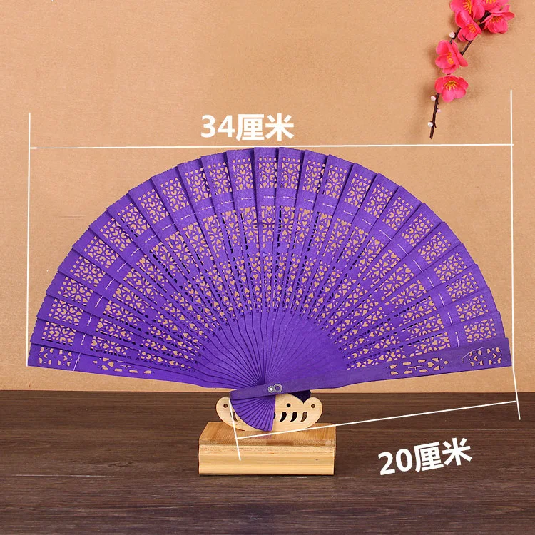 

50 pcs dyed sandalwood carved wooden fan with cheongsam dance photography props wedding gifts