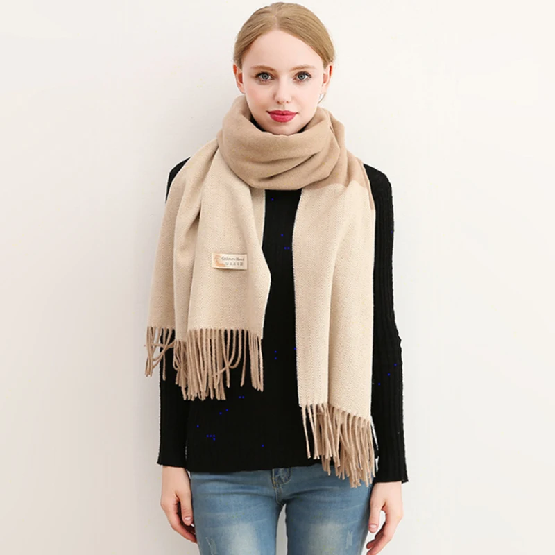 Модный шерстяной женский шарф толстый большой в елочку женские шали с кисточками