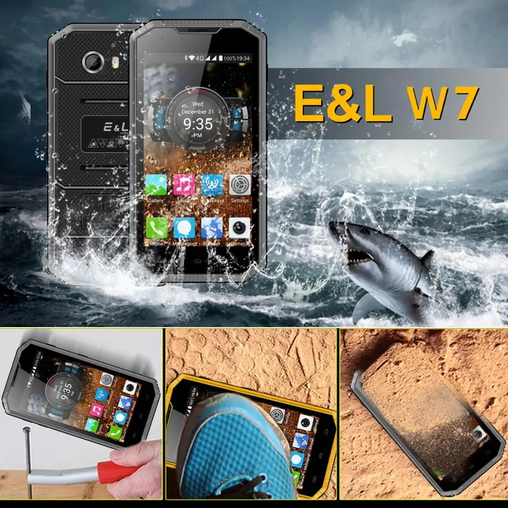 E & L W7 IP68 водонепроницаемый ударопрочный пылезащитный 4G смартфон четырехъядерный