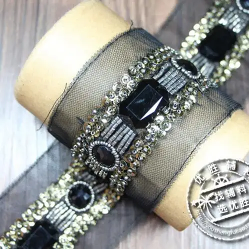 

2Yards Beading Sequin Lace Trims Beaded Rhinestone Ribbon For Sewing Clothing Collar Headdress Accessories Mesh Lace Decoration