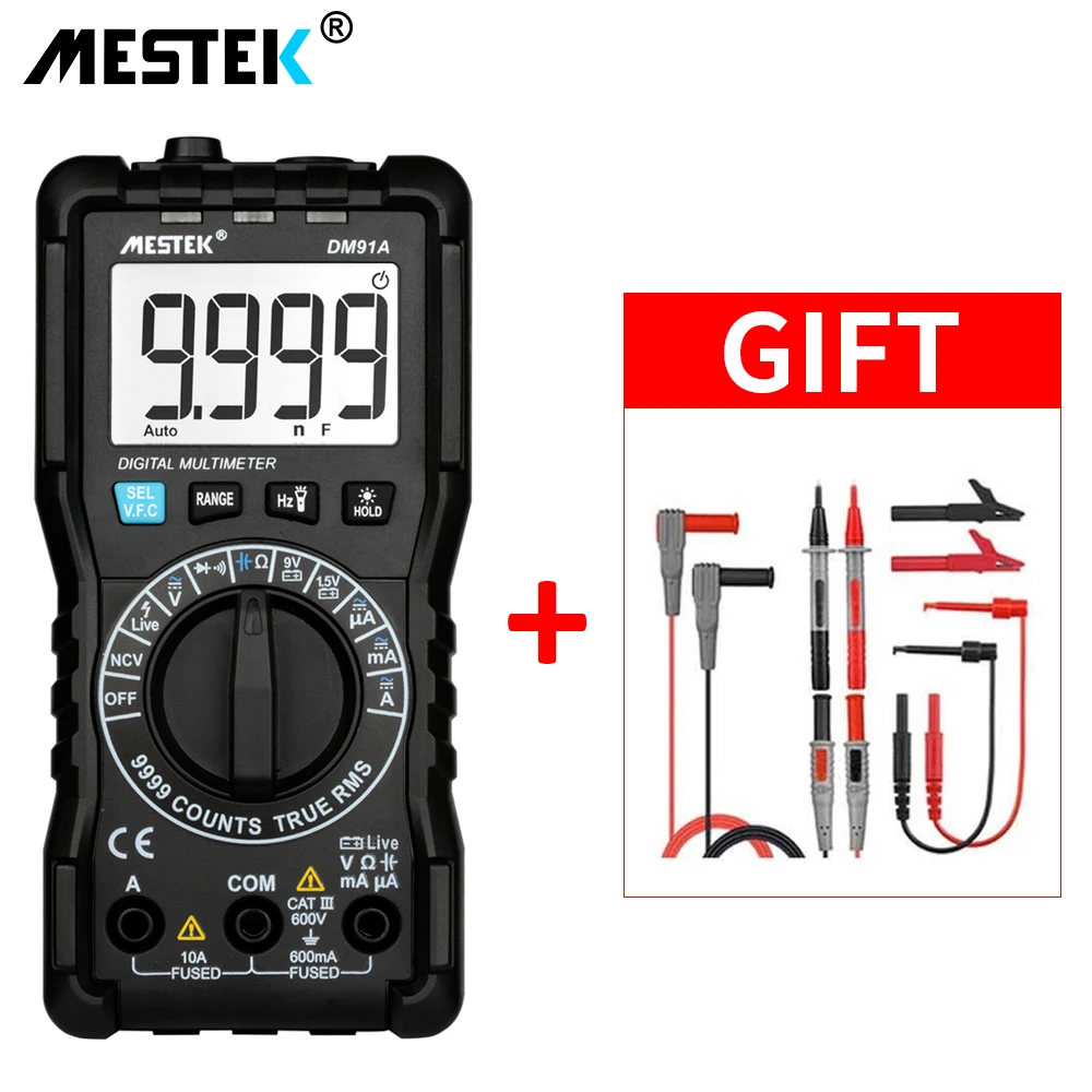 MESTEK Мини цифровой Multimeter9999 отсчетов True RMS Авто Диапазон AC/DC Вольт Ампер мультиметр