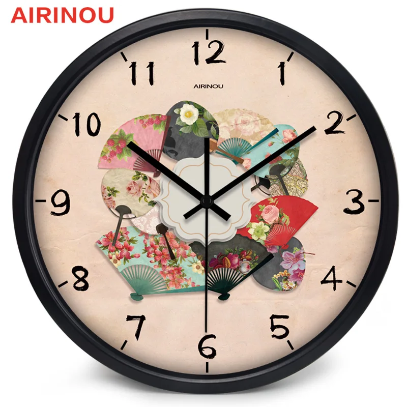 Airinou китайские настенные часы вентилятор с цветочным узором красочное