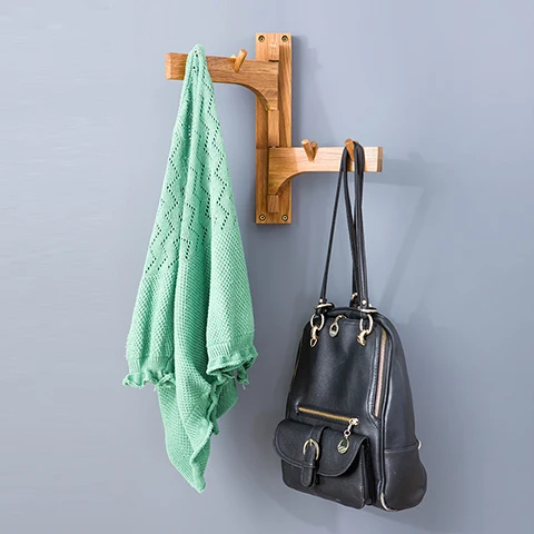 Дуб Творческий Стены Крюк вешалка Поворотный древесины Прочной нержавеющей