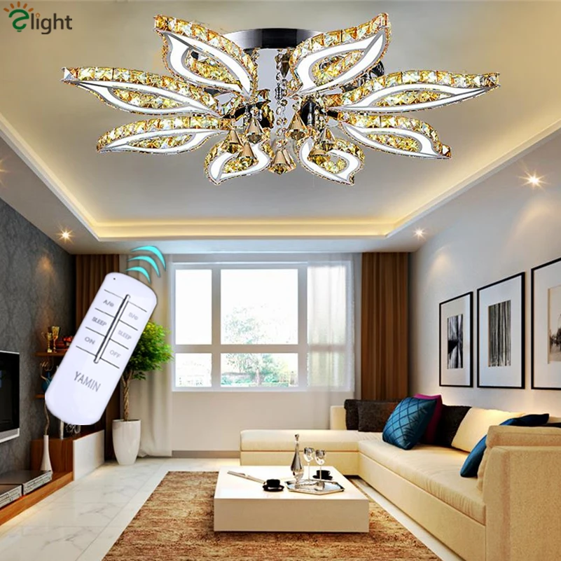 Диммируемая роскошная люстра с дистанционным управлением Хрустальная