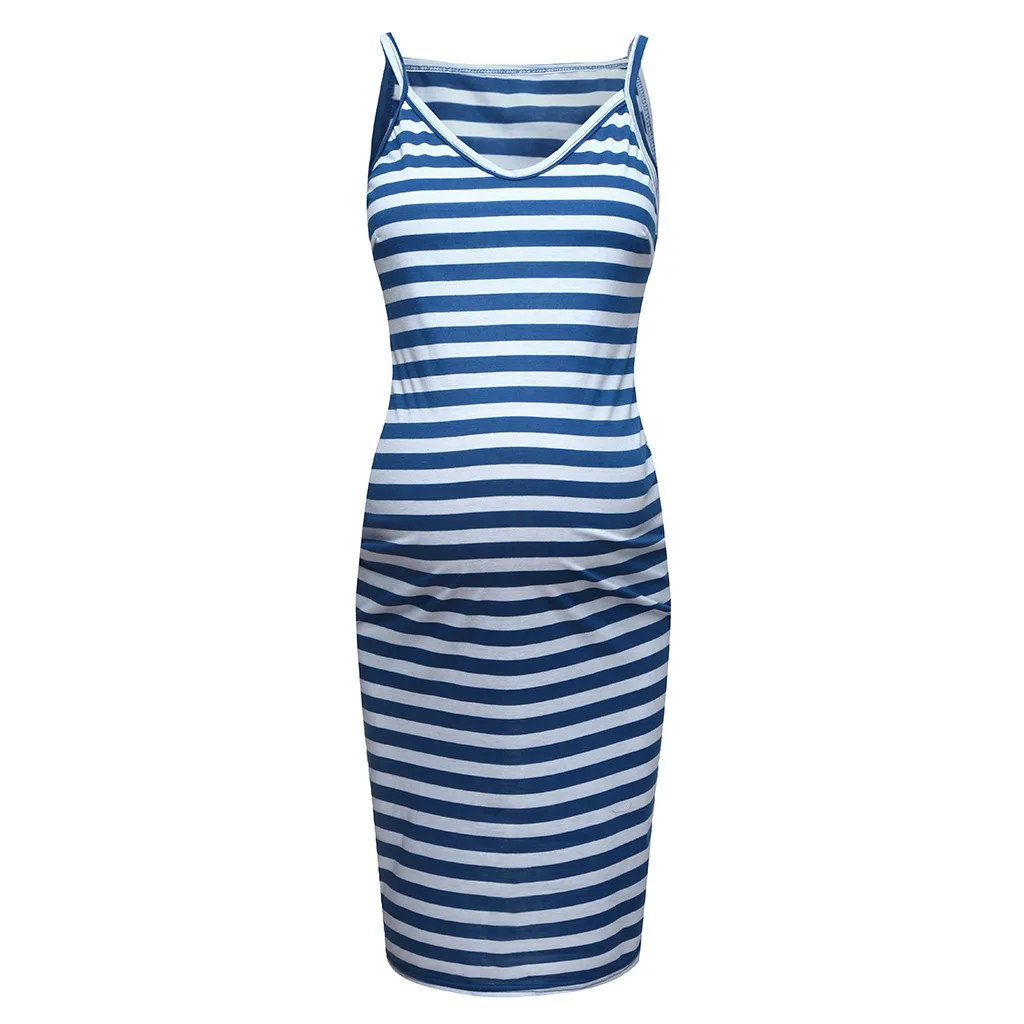 

Summer Women Maternity Sleeveless Striped Print Breastfeeding Sundress Pregnancy Dress
