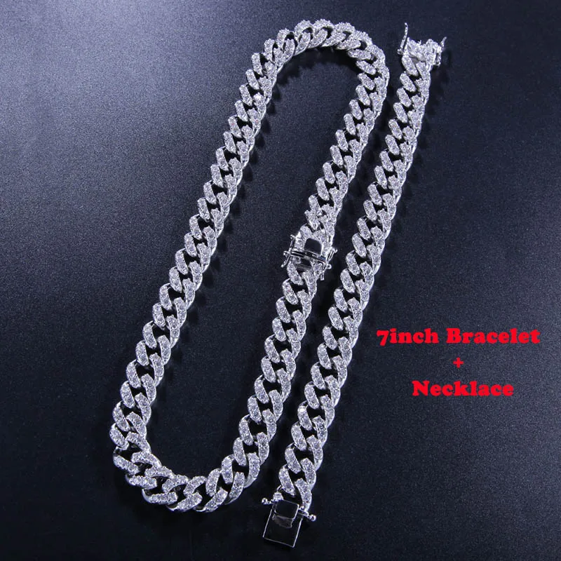 Хип хоп AAA кубическая цепь из циркония короткие ожерелья Золото Серебро Bling Iced Out CZ камень звено цепи браслеты для мужчин ювелирные изделия - Окраска металла: silver set 1