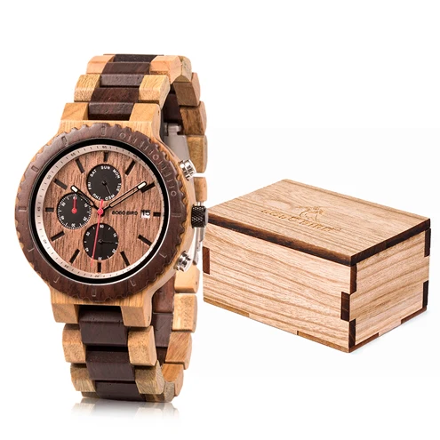 with Box 2 Relogio masculino BOBO BIRD часы мужские Топ люксовый бренд деревянные часы хронограф кварцевые часы мужские подарки Прямая поставка - Цвет: with Box 2