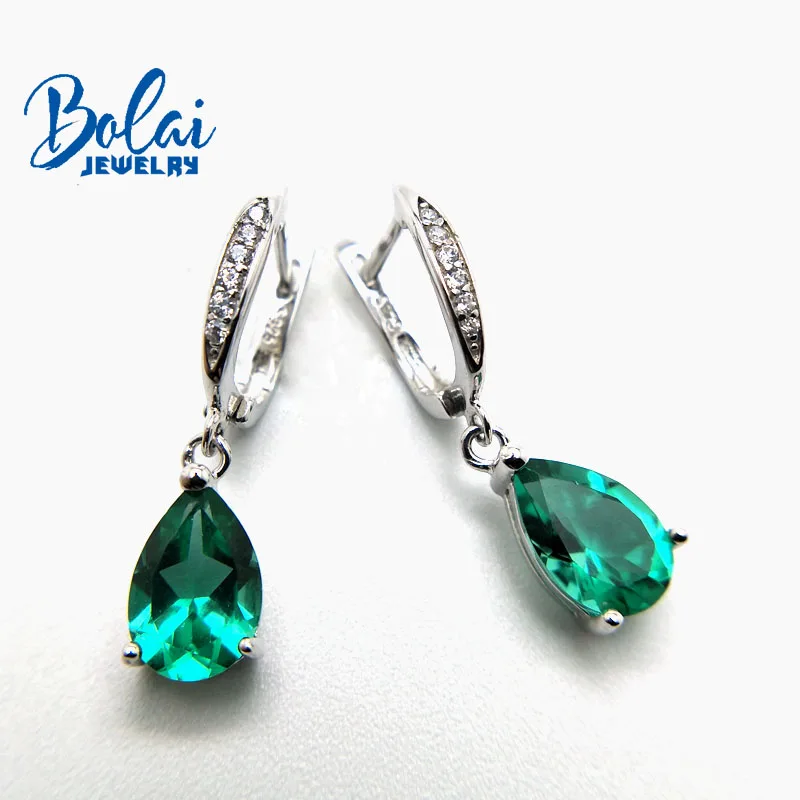 Bolaijewelry, созданный Зеленый Изумруд Серьги Груша 6*9 мм серебро 925 пробы ювелирные изделия для женщин лучший подарок