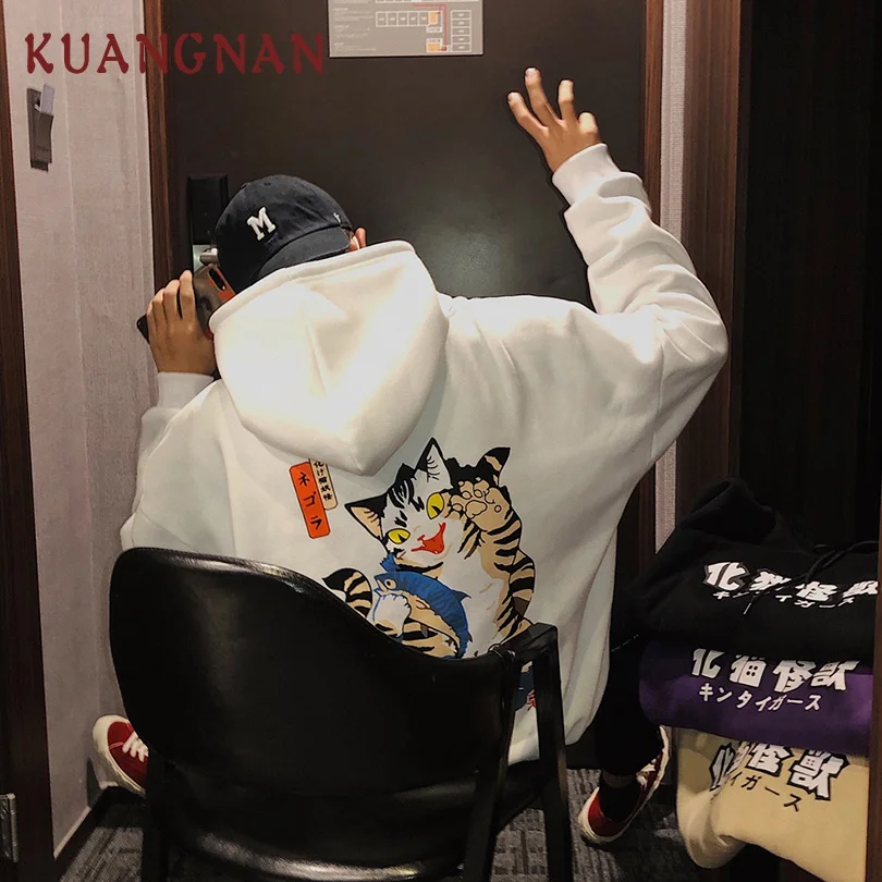 KUANGNAN Harajuku стильные толстые мужские толстовки Японская уличная одежда мужская толстовка хип-хоп толстовка мужская одежда толстовки