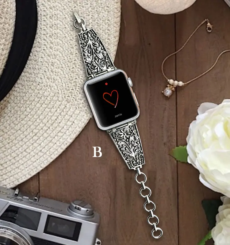 Для Apple Watch Series 5 4 40/44 мм ремешок браслет с бриллиантами резьба дизайн Wris tBand для Apple iWatch серии, версия 1, 2, 3, ремешок для часов