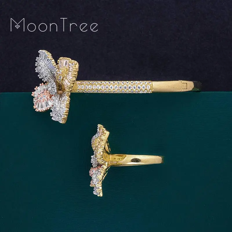MoonTree роскошный цветочный лист супер AAA Фианит 3 цвета для женщин свадьбы невесты