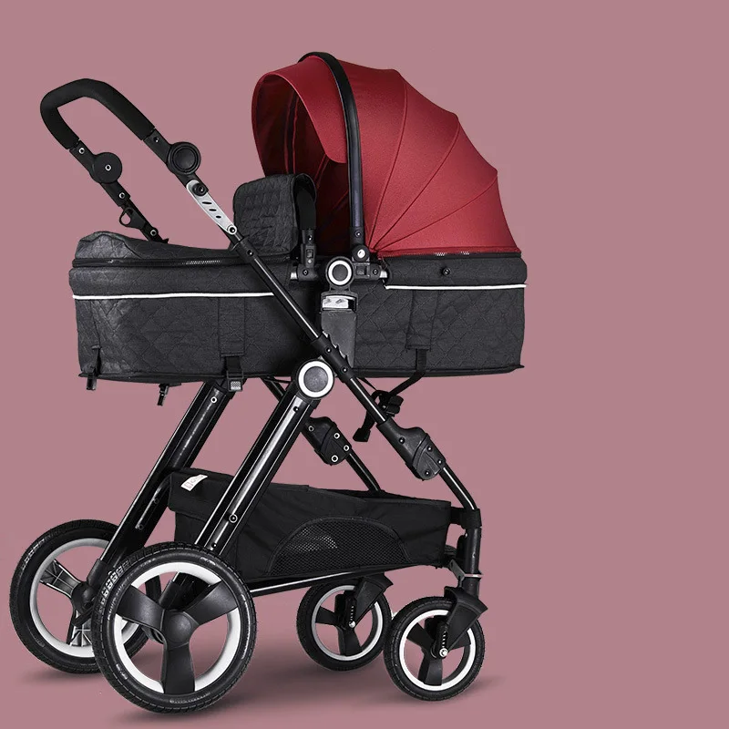 Babyfond2019 новая детская коляска с высоким пейзажем, коляска может сидеть и лежать, детский автомобильный светильник, складная коляска для новорожденных - Цвет: red