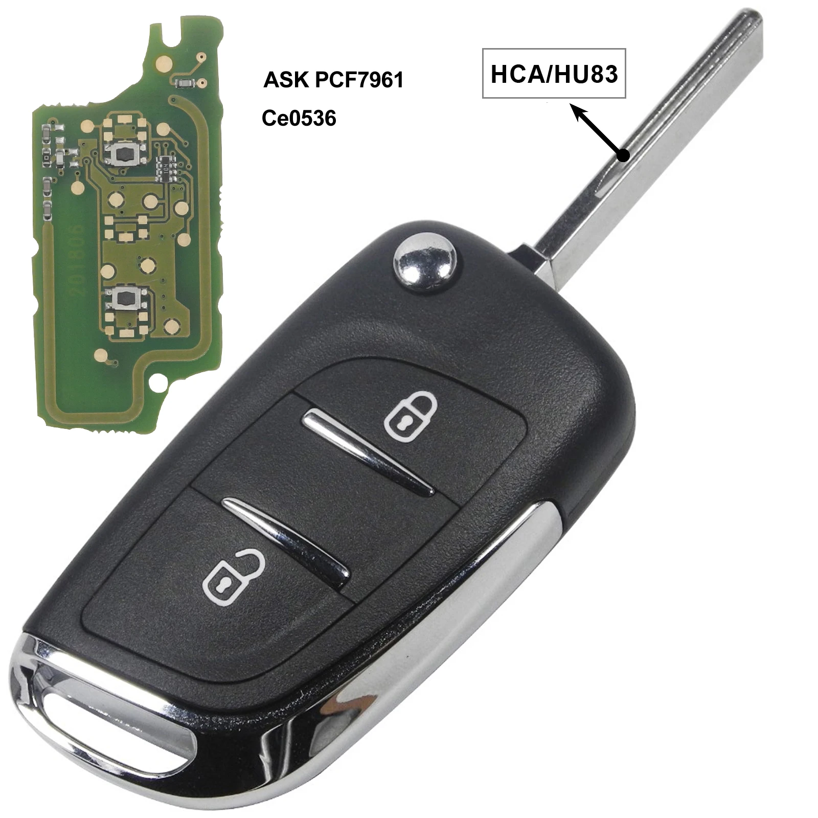 HCA 2BTN PCF7961 Jingyuqin 2/3 кнопки модифицированный Флип Ключа автомобиля для peugeot партнер 307 308 407 408 3008 ASK/FSK 433 МГц PCF7961 HU83/VA2 CE0536 - Цвет: HCA 2BTN PCF7961
