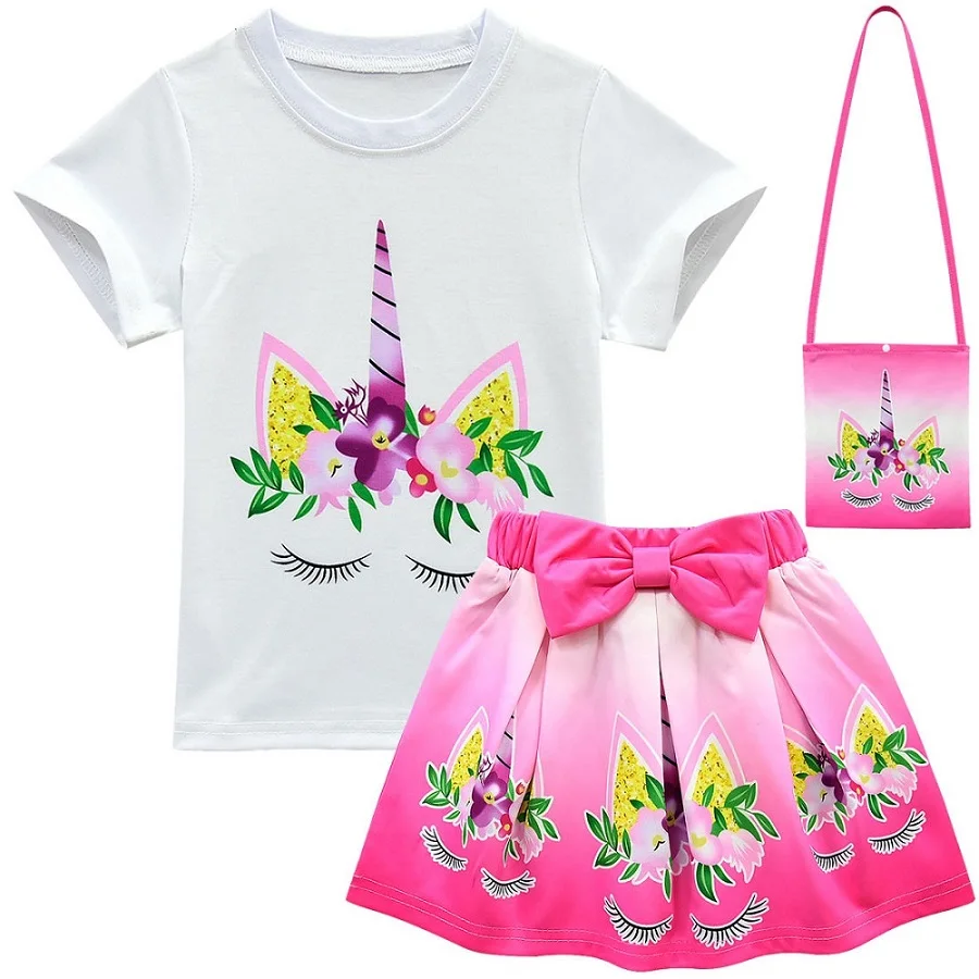 3524 Set 3Pcs Одежда с единорогом; вечерние платья для маленьких девочек на свадьбу; модные детские комплекты летней одежды для подростков; одежда для малышей; детские шорты - Цвет: 3524 Set 3Pcs