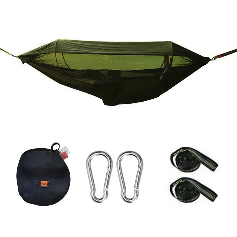 250x120cm Army Green 1-2 человека портативный открытый кемпинг гамак с тентом москитная сетка высокая прочность парашют ткань подвесная кровать охота качели - Цвет: 250x120cm Army Green