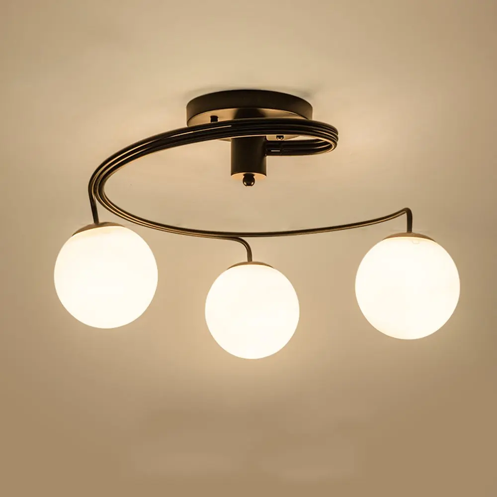 売る 現代曲げ金属スパイラルガラスダイニングルーム天井ライトクリエイティブ寝室黒熱い販売リビングルームシンプルなシーリングライト