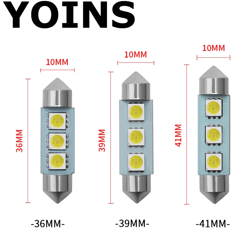 10 шт 12V C5W 3 SMD 5050 светодиодный лампы холодный белый гирлянда для внутреннего