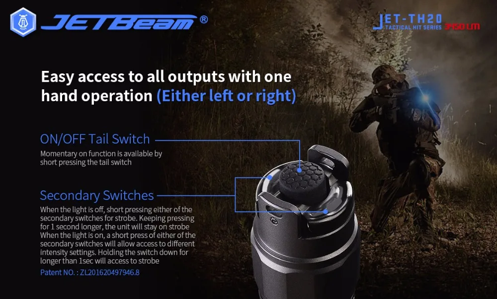 Pаспродажа 2020 JETBeam TH20 светодиодный фонарик 3450 Люмен Cree XHP70 Выделите фонарь фонарик для самообороны с 1*18650 Батарея