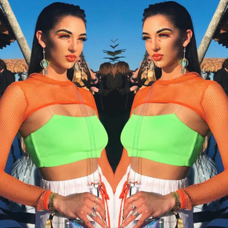 Модные женские сексуальные флуоресцентные зеленые майки уличная одежда кроп топ