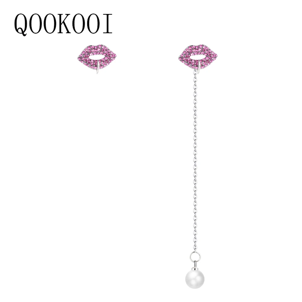 QOOKOO я имитация жемчуг кулон серьги роза красная губ уха линия с длинной цепи