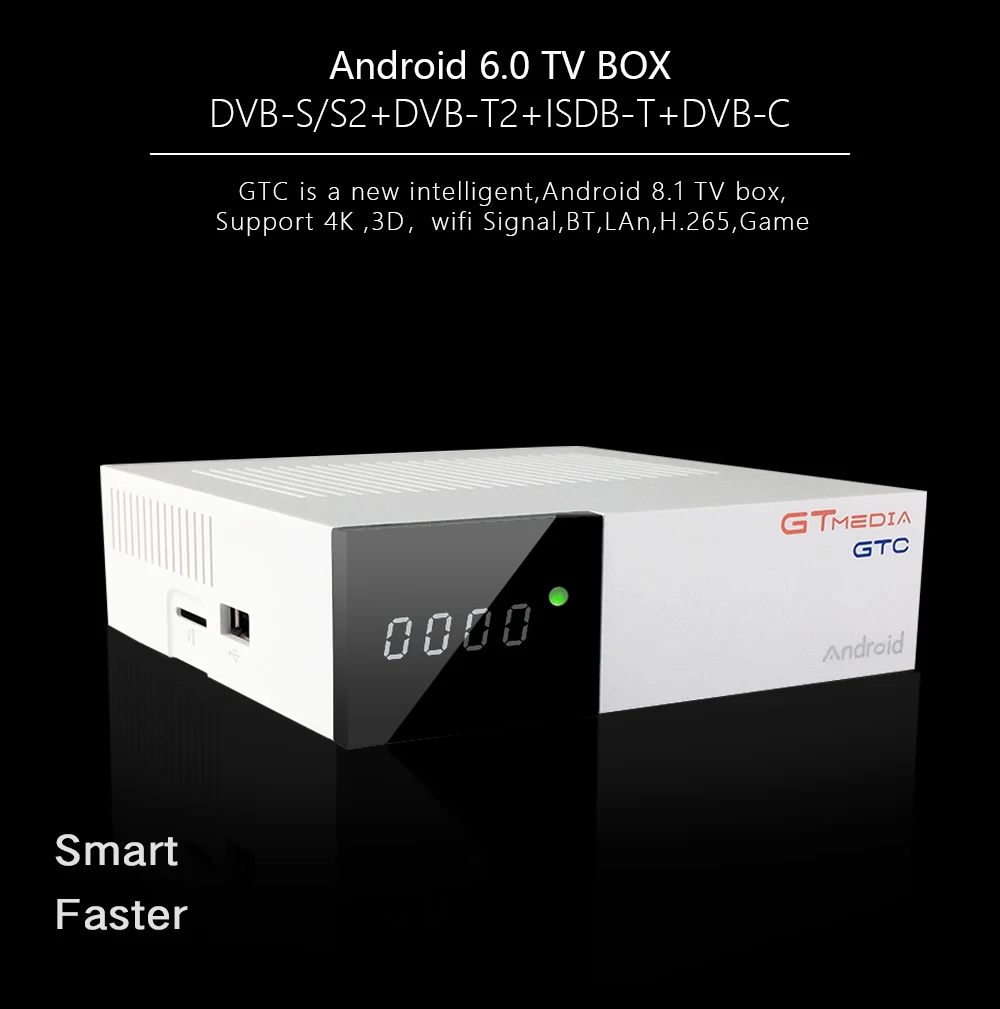 GTmedia GTC android 6,0 ТВ коробка и приемник спутникового сигнала DVB-S2 DVB-C DVB-T2 ISDBT Amlogic S905D 2G+ 16G 1 год IP ТВ коробка