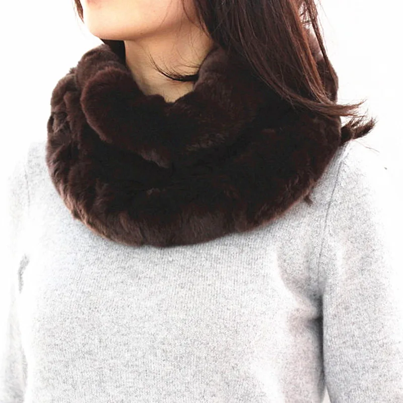KKFurs Women's Real Rex Rabbit Fur Scarf Top Quality Ladies Fur Scarves Winter Neck Warm Neckerchief S1427 - Цвет: Brown