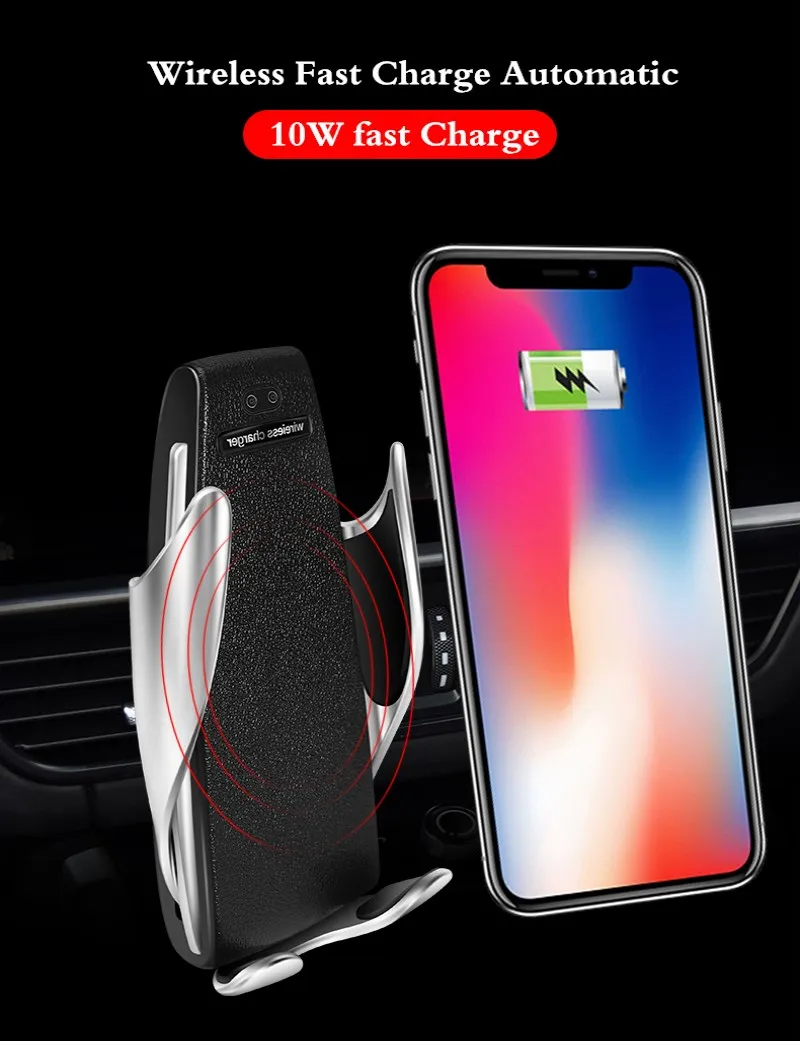 Новое 10 Вт Qi автомобильное беспроводное зарядное устройство для iPhone XR X8 samsung автоматический держатель мобильного телефона Быстрое беспроводное зарядное устройство для автомобиля вентиляционное крепление