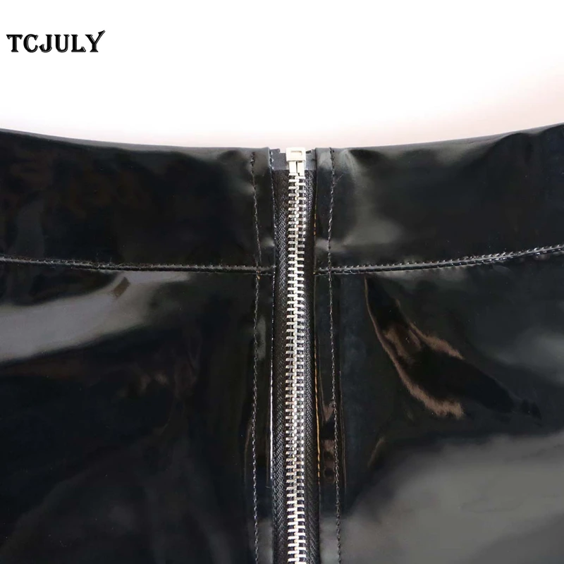 TCJULY, стиль, сексуальные панковские шорты, модные, на молнии спереди и сзади, дизайнерские, из искусственной кожи, шорты размера плюс, черные женские шорты