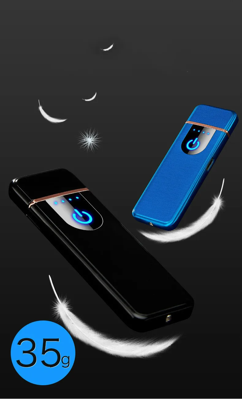 Тонкая usb-зарядка зажигалка с сенсорным экраном зажигалки для электронных сигарет маленькая перезаряжаемая электрическая зажигалка ветрозащитный подарок для мужчин