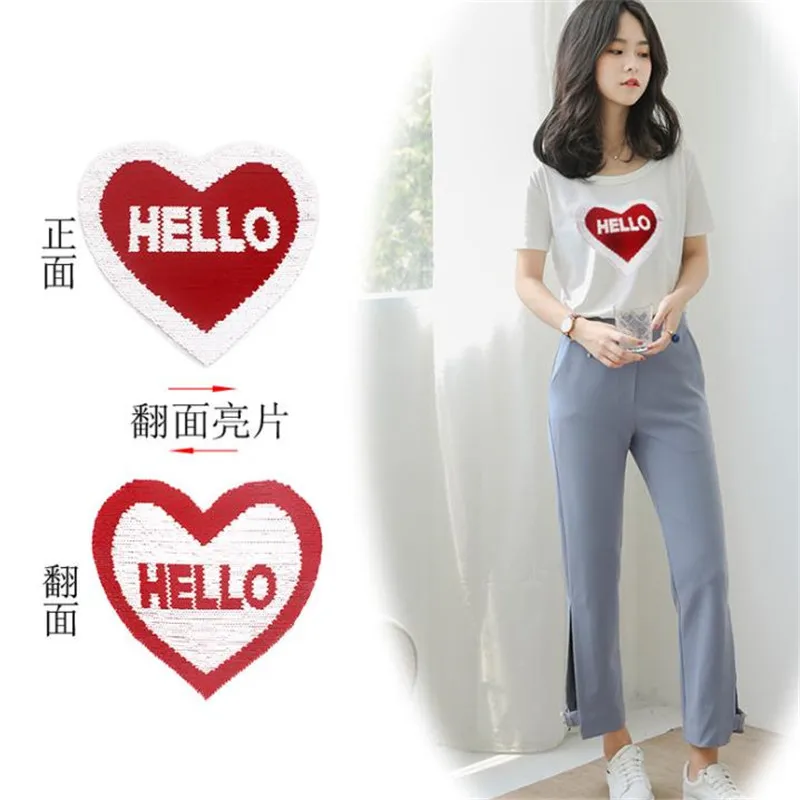 ChicLady Hipster женская одежда Diy 225 мм Сердце HELLO обратимые блесток патч Супер изменить