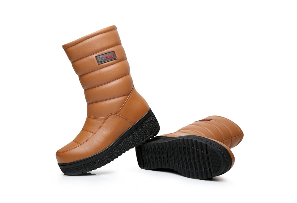New Winter Mid Calf Boots Women Genuine Leather Boots Wedges Round Toe Mid Heels Boots High Quality Shoes Size 34-41 M4.0