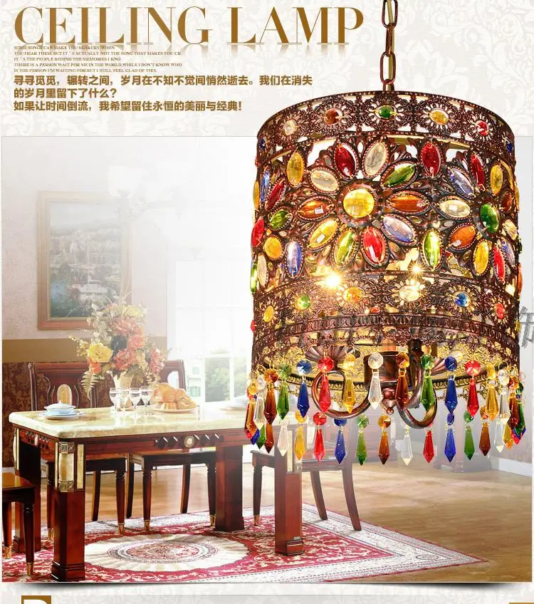 

Mediterranean retro Bohemian crystal pendant lamp hallway cozy Creative lamp bar corridor