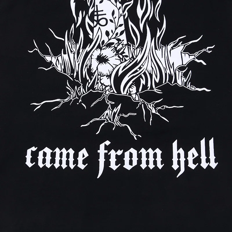 Gothic Witch Black Loose T-shirts Summer Fingers Printe Off Shoulder Punk Streetwear T-shirt Short Sleeve Harajuku Long T-shirt