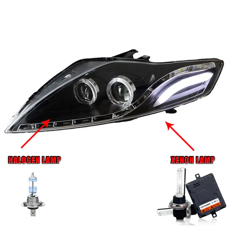 Halogen HighBeam 2 шт. светодиодный головной светильник s для Ford Mondeo 2007-2012 Автомобильный светодиодный светильник s двойной ксеноновый Объектив Автомобильные аксессуары дневные ходовые огни противотуманный светильник - Цвет: Halogen HighBeam