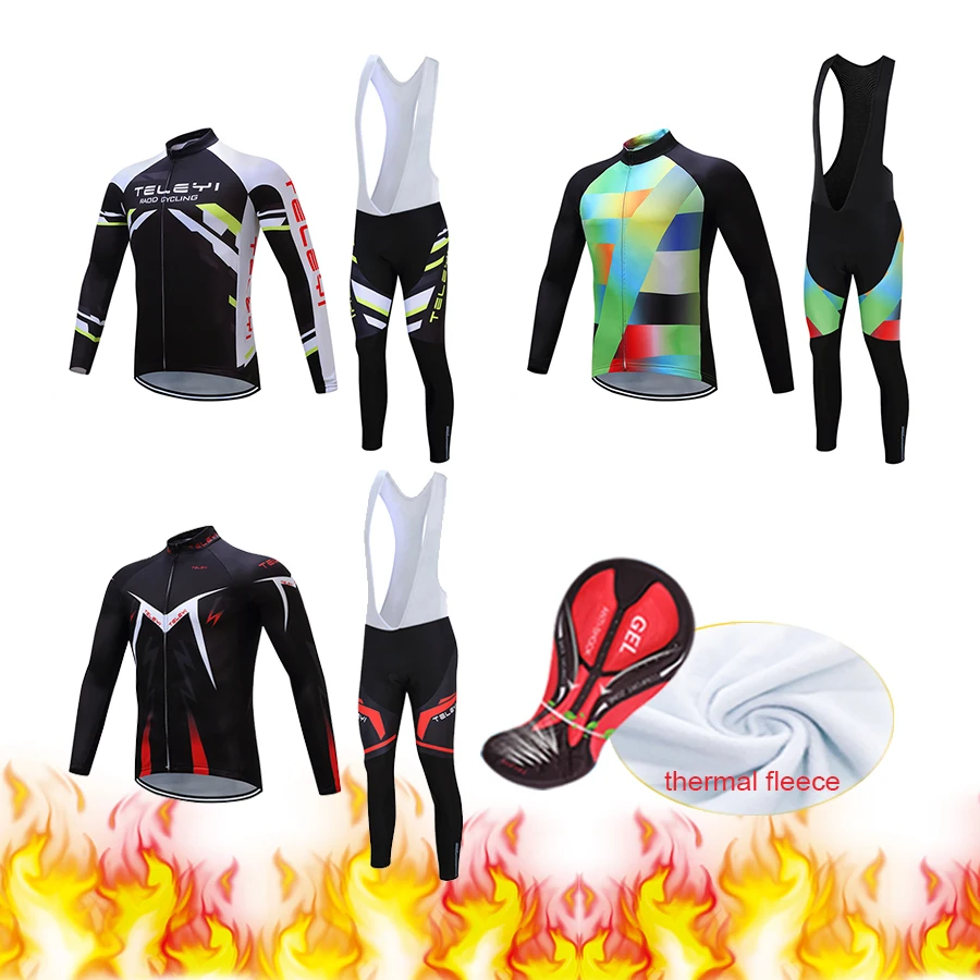 Мужской велосипедный комплект из джерси 2021 Зимняя Теплая Флисовая велосипедная