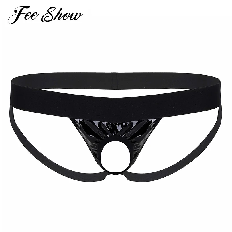Мужское сексуальное нижнее белье блестящие Трусы из искусственной кожи с